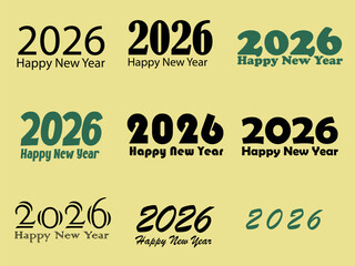 2026 Text Design set. Typography icons or stickers for New Year 2026 Social Media Post, Greeting Card and Labels. Festive Design Elements. Flat vector illustration collection
