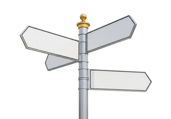 Directional signpost isolated PNG on transparent background, blank road signs with arrows for travel and navigation, wayfinding concept