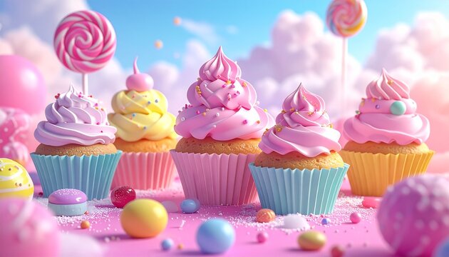 Sweet Treats and Candies Galore A Whimsical Delight of Cupcakes, Lollipops, and Colorful Confections