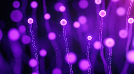 Abstract Purple orbs floating atop thin, vibrant, looping structures