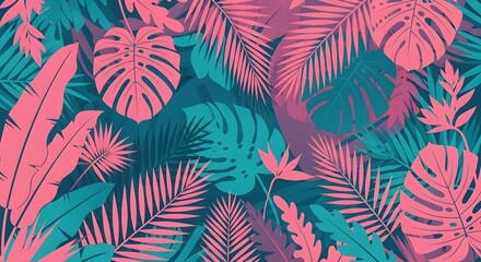  Fluorescent lighting nature concept flat lay background plants leaves tropical teal pink neon vibrant