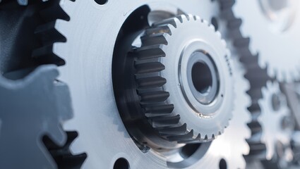 Close-up of metallic gears showcasing intricate mechanical design and functionality