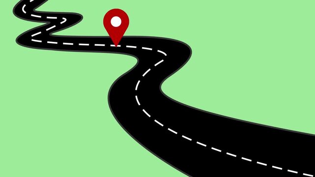Winding road with location pin Animation, Winding road with a location pin