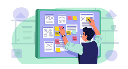 Business Analyst Working On Project Design And Strategy With Modern Graphic Elements