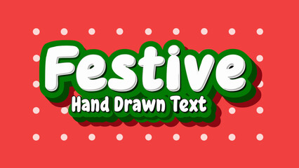 Festive hand drawn text with white dots on a red background for holiday celebrations