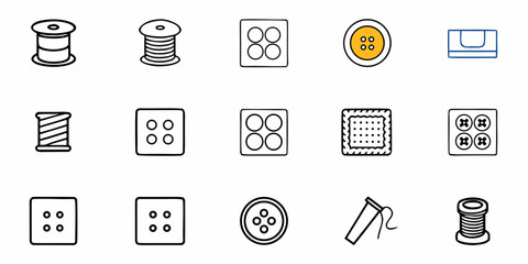 Fototapeta premium Illustration of sewing notions including spools of thread and buttons of various shapes and sizes