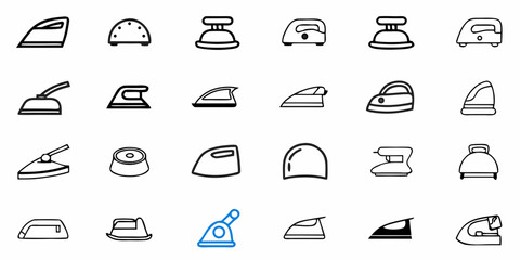 Collection of various outline style iron icons displaying different designs and shapes in a grid pattern