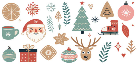 Fototapeta premium Mid-Century Modern Christmas Vector Pack - Retro Holiday Clip Art Set.