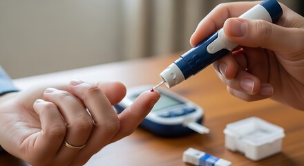 Person Using Blood Glucose Meter to Test Diabetes Levels at Home