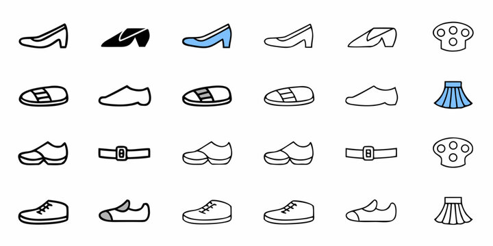 Collection of various footwear styles including heels shoes and sandals with accessories too 100