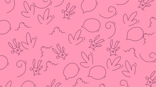 Outlined clouds speech bubbles and hand doodles on pink for social media posts, presentations, and graphic design projects.