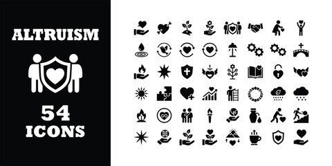 Explore a collection of 54 altruism icons, perfect for charity campaigns, volunteer projects, or social responsibility reports, offering a modern touch