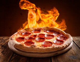 pepperoni pizza on wooden table