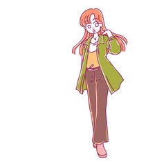 シンプルかわいい手書きの春コーデ女子のイラスト素材