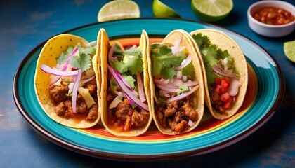 delicious street tacos filled with savory meat and fresh toppings served on a colorful plate