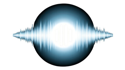 Audio waveform with glowing blue and white gradient, central vertical bars, abstract sound wave, digital technology, modern, energetic, isolated on transparent background