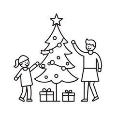 Parents And Kids Wrapping Christmas Tree Lights Silhouette