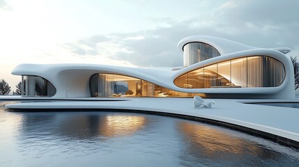 Obraz premium Sleek architectural home surrounded by green trees high resolution picture