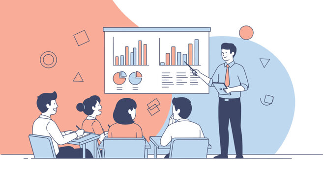 Business Presentation: A Presentation Of Data Charts And Graphs In A Meeting Room