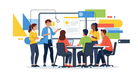 Business Team Attending A Presentation In Modern Office Discussing New Ideas And Strategies