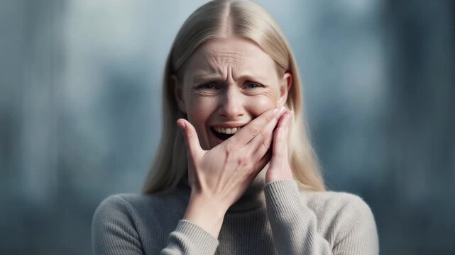 Natural Wrinkles and Skin Changes During Female Aging Process. Beautiful Scandinavian Nordic European woman.