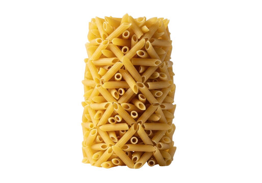 Penne pasta stack isolated PNG on transparent background, Italian dry pasta tubes for food preparation and culinary projects - Powered by Adobe