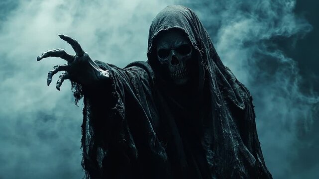Scary grim reaper halloween costume dark hooded figure horror death halloween scary spooky fantasy monster evil- 4K version