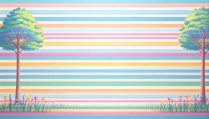 Striped Background with Trees and Flowers
