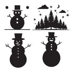 Snowman Winter Silhouettes on White Background Vector Fully Editable Smart Object Text Effect