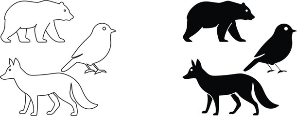 bear sparrow fox  icon vector graphic illustration  with white background flat hand made icon fill icon .