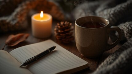 Cozy Evening with Tea and Candlelight Ambiance