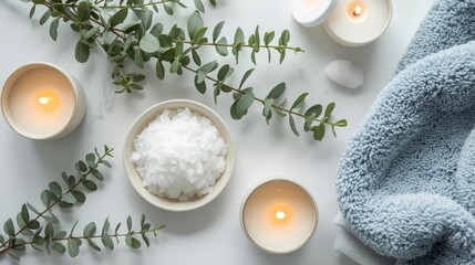 Relaxing Spa Setup with Candles and Natural Elements