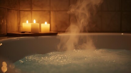 Serene Bath Atmosphere with Candles and Steam