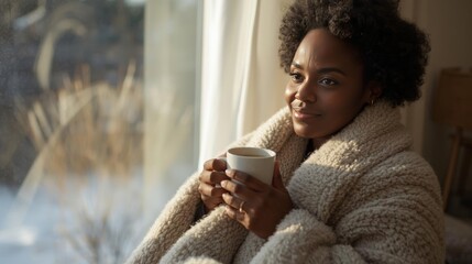 Cozy Moments with Warm Beverage in Winter Setting
