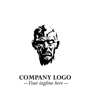 Head of Zombie Logo Symbol in Black on the White Background with Horror Minimal Vector Design
