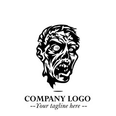 Head of Zombie Logo Symbol in Black on the White Background with Horror Minimal Vector Design