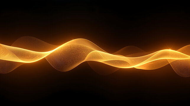 abstract golden energy waves glowing on dark background with fluid motion and light particles - Powered by Adobe