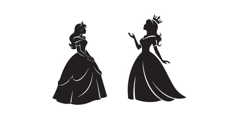 cinderella silhouette. This image shows a silhouette of Cinderella in a ball gown, representing elegance and fantasy. Vector clipart illustration design. Princess in formal dress silhouette image 