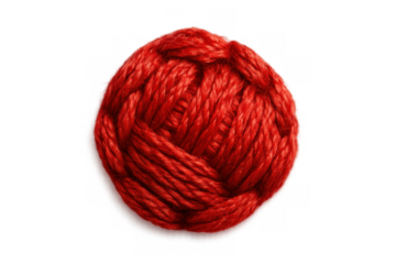 Red ball of yarn showcasing its bright color and rich texture for knitting, crochet, and various diy craft projects. Transparent background