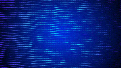 Abstract Wave Pattern With Dot. Blue And Purple Big Data Background For Ai Concept. Tech Sound Design.  Artificial Intelligence Stream In Pink Glowing Harmony. Wavy Dots Noise Bg.