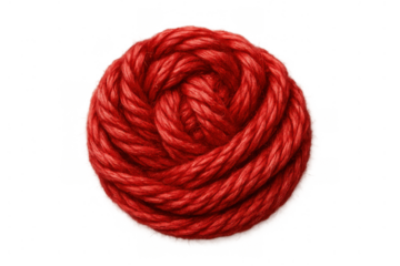 Red yarn ball creating a cozy texture, handmade craft supplies, knitting and crocheting material, transparent background