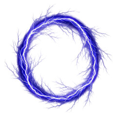 Fototapeta premium Blue lightning circle with branches isolated on a transparent background electricity