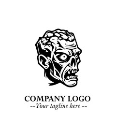 Head of Zombie Logo Symbol in Black on the White Background with Horror Minimal Vector Design
