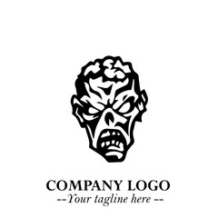 Head of Zombie Logo Symbol in Black on the White Background with Horror Minimal Vector Design