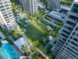 Green plants around buildings, green city concept