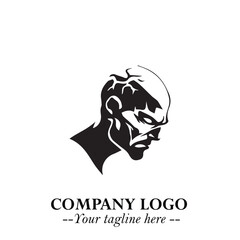 Head of Zombie Logo Symbol in Black on the White Background with Horror Minimal Vector Design