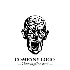 Head of Zombie Logo Symbol in Black on the White Background with Horror Minimal Vector Design