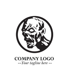 Head of Zombie Logo Symbol in Black on the White Background with Horror Minimal Vector Design