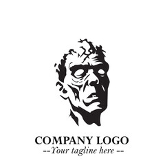 Head of Zombie Logo Symbol in Black on the White Background with Horror Minimal Vector Design