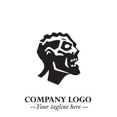 Head of Zombie Logo Symbol in Black on the White Background with Horror Minimal Vector Design